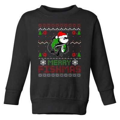 Merry Fishmas Fishing Christmas Ugly Pajama Fisher Toddler Sweatshirt