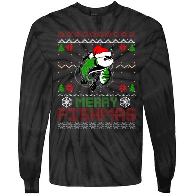 Merry Fishmas Fishing Christmas Ugly Pajama Fisher Tie-Dye Long Sleeve Shirt