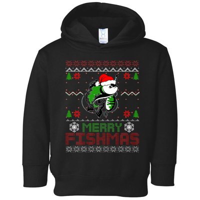 Merry Fishmas Fishing Christmas Ugly Pajama Fisher Toddler Hoodie