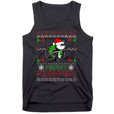 Merry Fishmas Fishing Christmas Ugly Pajama Fisher Tank Top