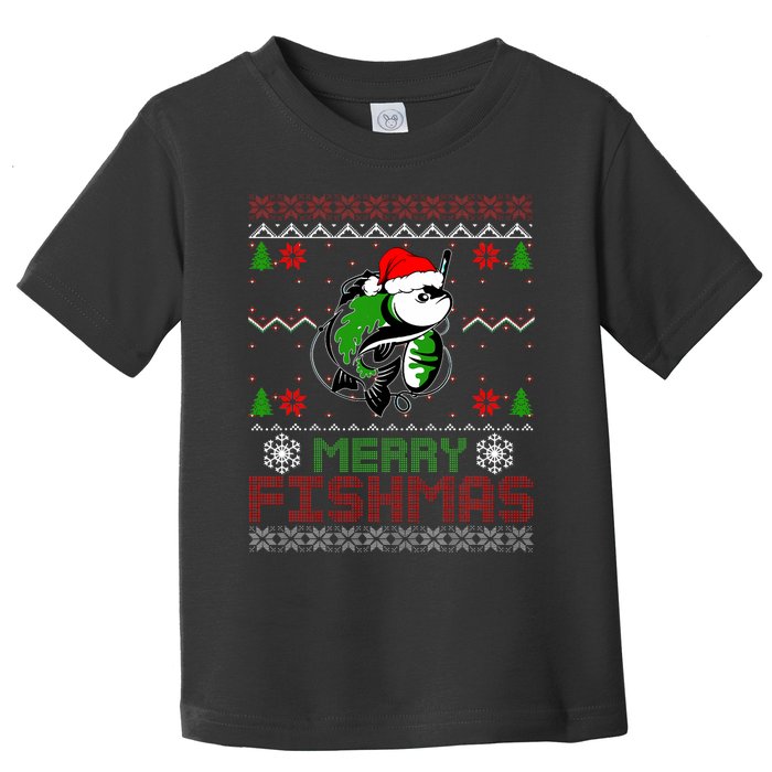 Merry Fishmas Fishing Christmas Ugly Pajama Fisher Toddler T-Shirt