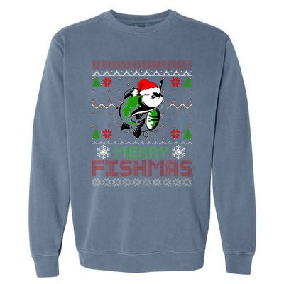 Merry Fishmas Fishing Christmas Ugly Pajama Fisher Garment-Dyed Sweatshirt