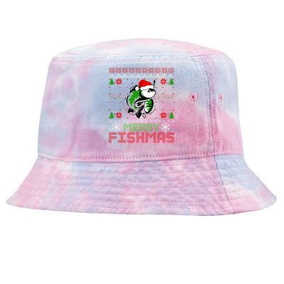 Merry Fishmas Fishing Christmas Ugly Pajama Fisher Tie-Dyed Bucket Hat