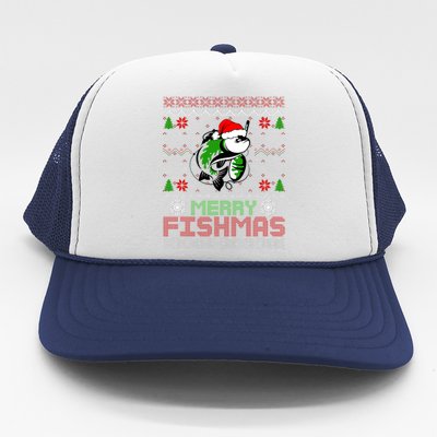 Merry Fishmas Fishing Christmas Ugly Pajama Fisher Trucker Hat