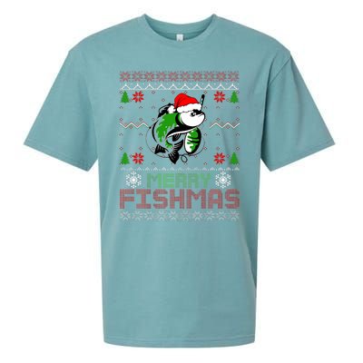 Merry Fishmas Fishing Christmas Ugly Pajama Fisher Sueded Cloud Jersey T-Shirt