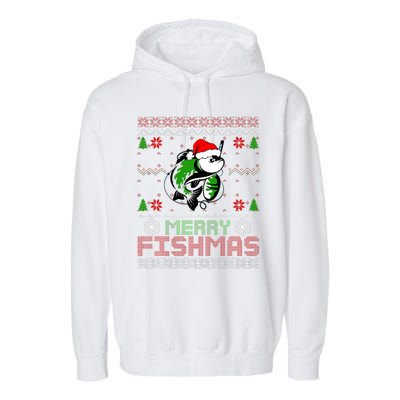 Merry Fishmas Fishing Christmas Ugly Pajama Fisher Garment-Dyed Fleece Hoodie