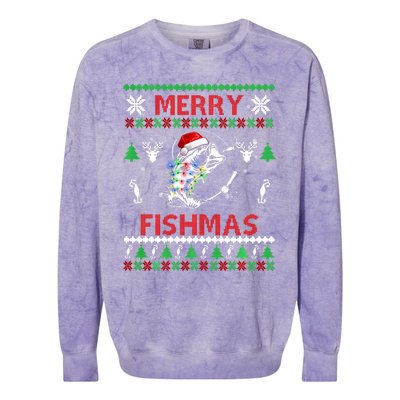 Merry Fishmas Fishing Christmas Ugly Pajama Fishers Colorblast Crewneck Sweatshirt