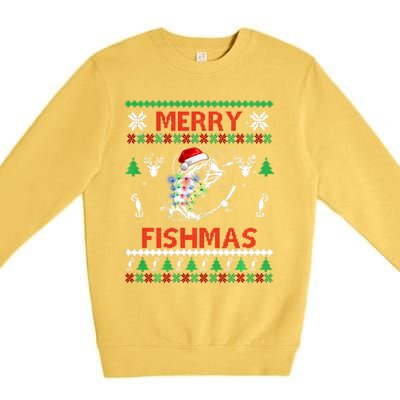 Merry Fishmas Fishing Christmas Ugly Pajama Fishers Premium Crewneck Sweatshirt