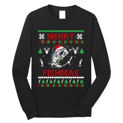 Merry Fishmas Fishing Christmas Ugly Pajama Fishers Long Sleeve Shirt