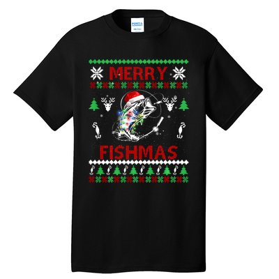 Merry Fishmas Fishing Christmas Ugly Pajama Fishers Tall T-Shirt