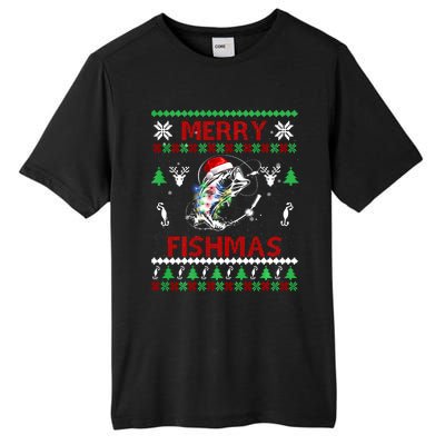 Merry Fishmas Fishing Christmas Ugly Pajama Fishers Tall Fusion ChromaSoft Performance T-Shirt