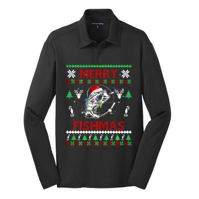 Merry Fishmas Fishing Christmas Ugly Pajama Fishers Silk Touch Performance Long Sleeve Polo