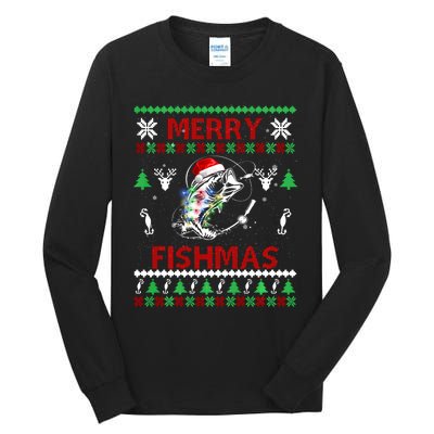 Merry Fishmas Fishing Christmas Ugly Pajama Fishers Tall Long Sleeve T-Shirt