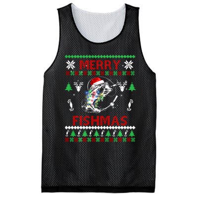 Merry Fishmas Fishing Christmas Ugly Pajama Fishers Mesh Reversible Basketball Jersey Tank