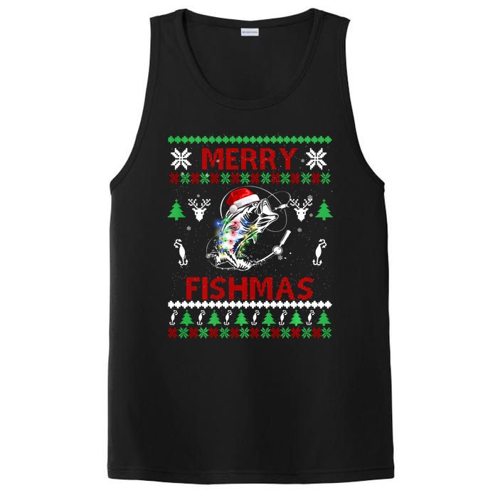 Merry Fishmas Fishing Christmas Ugly Pajama Fishers PosiCharge Competitor Tank