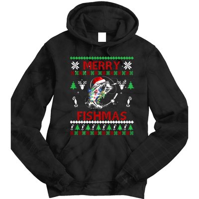 Merry Fishmas Fishing Christmas Ugly Pajama Fishers Tie Dye Hoodie