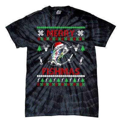 Merry Fishmas Fishing Christmas Ugly Pajama Fishers Tie-Dye T-Shirt