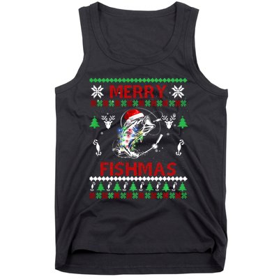 Merry Fishmas Fishing Christmas Ugly Pajama Fishers Tank Top