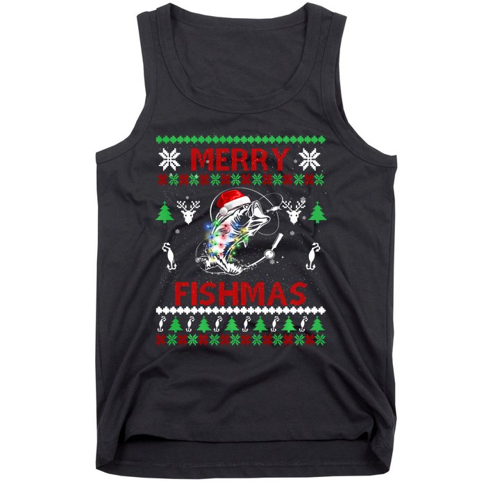 Merry Fishmas Fishing Christmas Ugly Pajama Fishers Tank Top