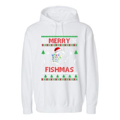 Merry Fishmas Fishing Christmas Ugly Pajama Fishers Garment-Dyed Fleece Hoodie