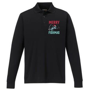 Merry Fishmas Funny Christmas For Family Fish Fisher Gift Performance Long Sleeve Polo