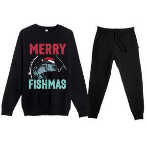 Merry Fishmas Funny Christmas For Family Fish Fisher Gift Premium Crewneck Sweatsuit Set