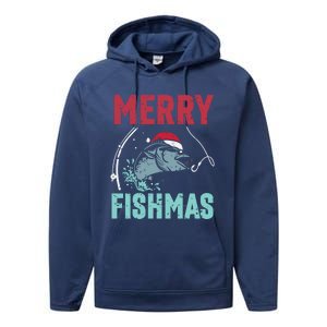 Merry Fishmas Funny Christmas For Family Fish Fisher Gift Performance Fleece Hoodie