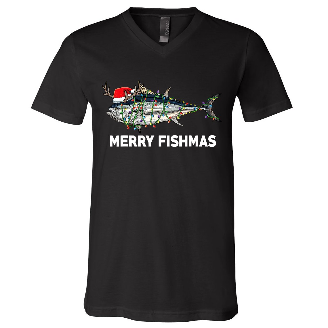 Merry Fishmas Funny Fish Fishing Fisherman Christmas Xmas V-Neck T-Shirt