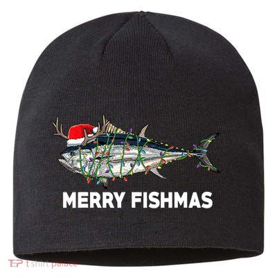 Merry Fishmas Funny Fish Fishing Fisherman Christmas Xmas Sustainable Beanie