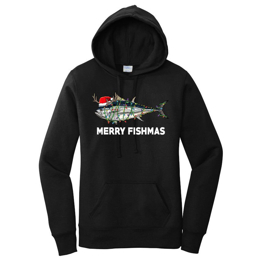 Merry Fishmas Funny Fish Fishing Fisherman Christmas Xmas Women's Pullover Hoodie