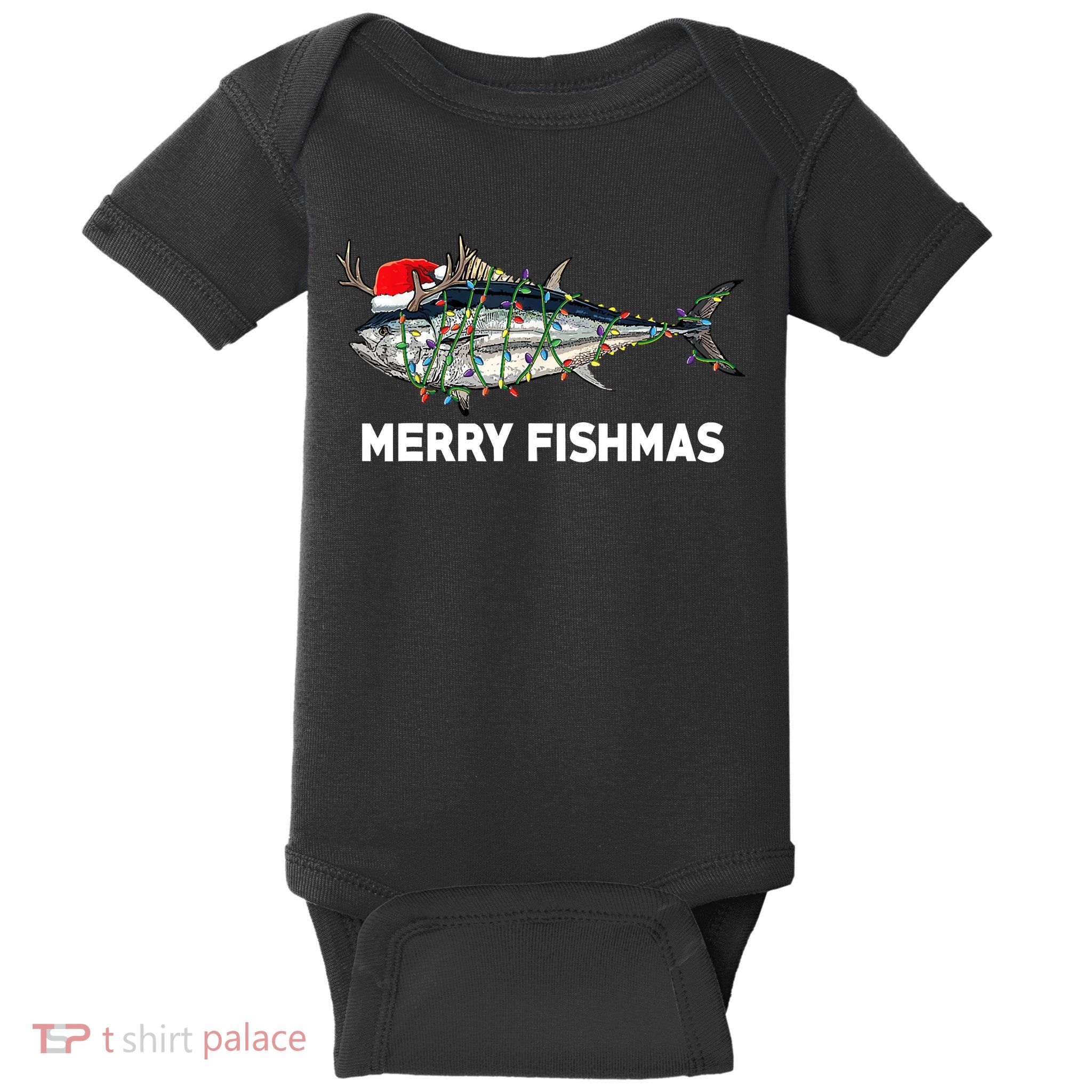 Merry Fishmas Funny Fish Fishing Fisherman Christmas Xmas Baby Bodysuit
