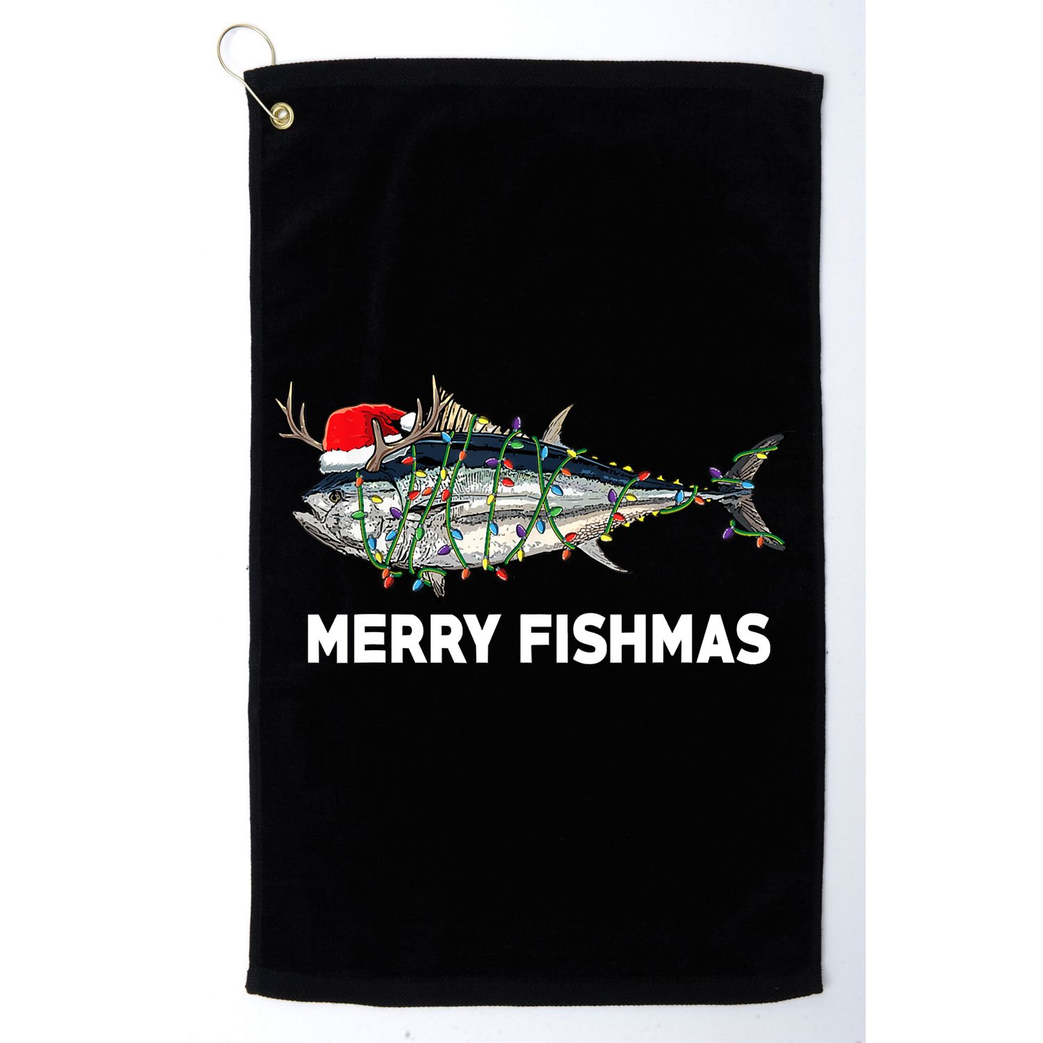 Merry Fishmas Funny Fish Fishing Fisherman Christmas Xmas Golf Towel