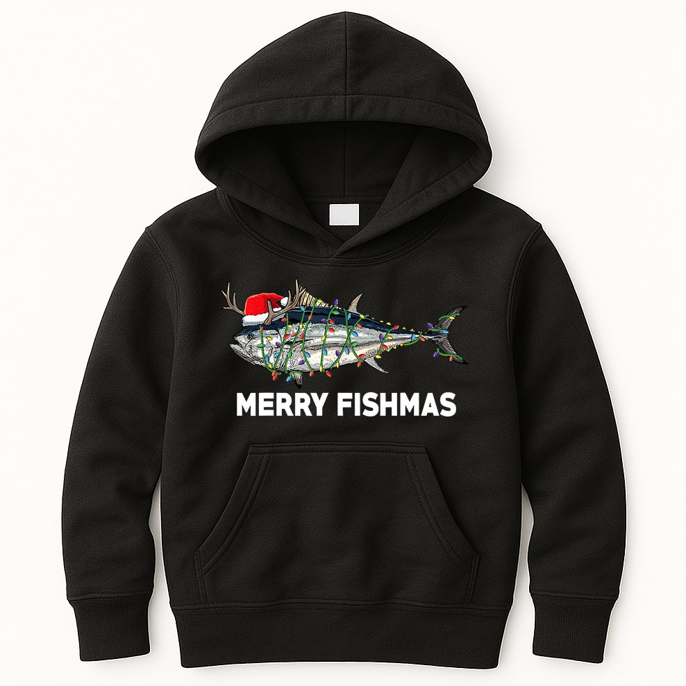 Merry Fishmas Funny Fish Fishing Fisherman Christmas Xmas Kids Hoodie