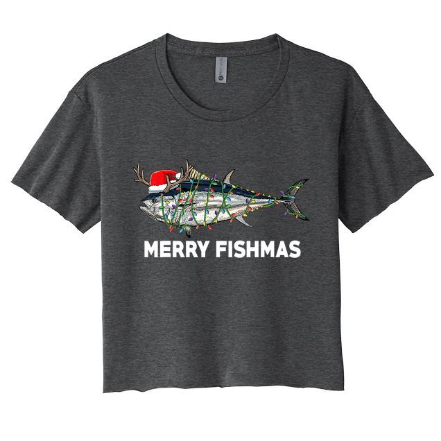 Merry Fishmas Funny Fish Fishing Fisherman Christmas Xmas Crop Top