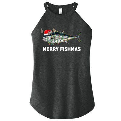 Merry Fishmas Funny Fish Fishing Fisherman Christmas Xmas Women's Perfect Tri Rocker Tank