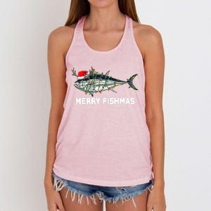 Merry Fishmas Funny Fish Fishing Fisherman Christmas Xmas Women's Knotted Racerback Tank