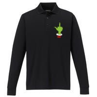 Middle Finger Funny Holiday Performance Long Sleeve Polo