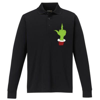 Middle Finger Funny Holiday Performance Long Sleeve Polo