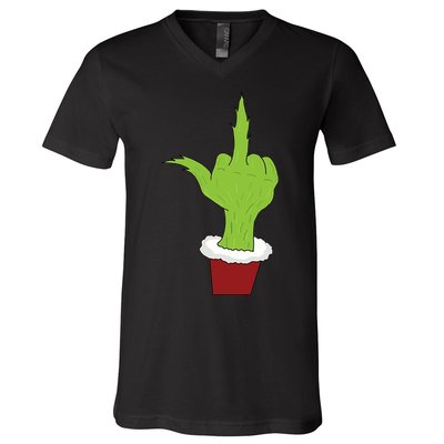 Middle Finger Funny Holiday V-Neck T-Shirt
