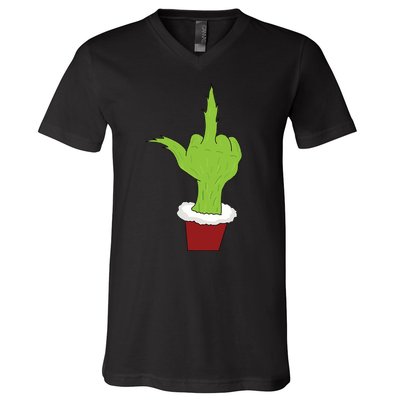 Middle Finger Funny Holiday V-Neck T-Shirt