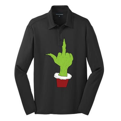 Middle Finger Funny Holiday Silk Touch Performance Long Sleeve Polo