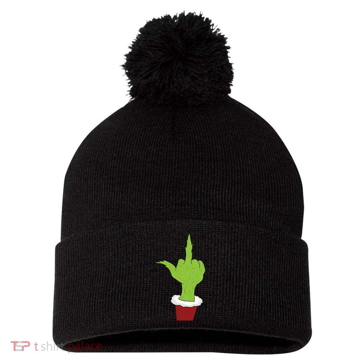 Middle Finger Funny Holiday Pom Pom 12in Knit Beanie