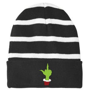 Middle Finger Funny Holiday Striped Beanie with Solid Band