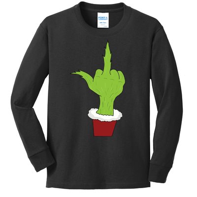 Middle Finger Funny Holiday Kids Long Sleeve Shirt