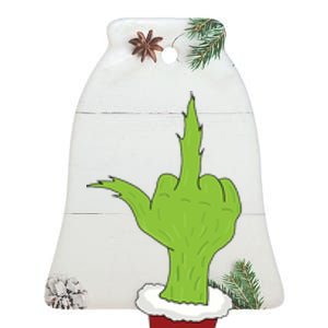 Middle Finger Funny Holiday Ceramic Bell Ornament