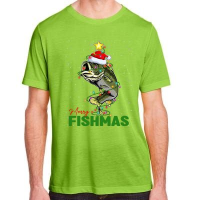 Merry Fishmas Fish Santa Claus Hat & Christmas Tree Lights Adult ChromaSoft Performance T-Shirt