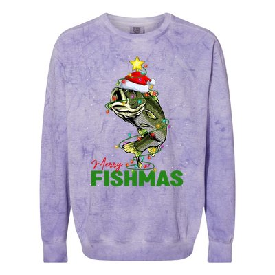 Merry Fishmas Fish Santa Claus Hat & Christmas Tree Lights Colorblast Crewneck Sweatshirt