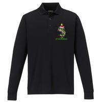 Merry Fishmas Fish Santa Claus Hat & Christmas Tree Lights Performance Long Sleeve Polo