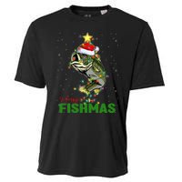 Merry Fishmas Fish Santa Claus Hat & Christmas Tree Lights Cooling Performance Crew T-Shirt