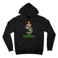 Merry Fishmas Fish Santa Claus Hat & Christmas Tree Lights Hoodie